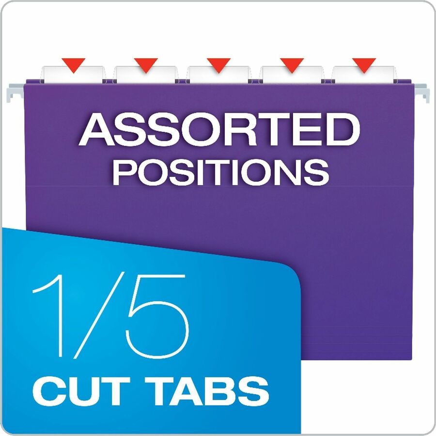 Business Source 1/5 Tab Cut Letter Hanging Folder, 8 1/2" x 11", Kraft, Purple, 25/Box (BSN14120)