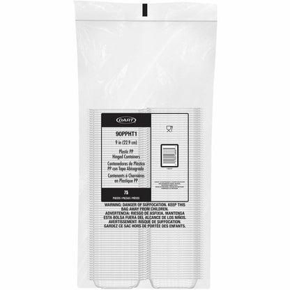Dart Microwaveable Hinged Containers, ProPlanet Seal, 9 x 8.75 x 3, Clear, 75/Pack (DCC90PPHT1PK)