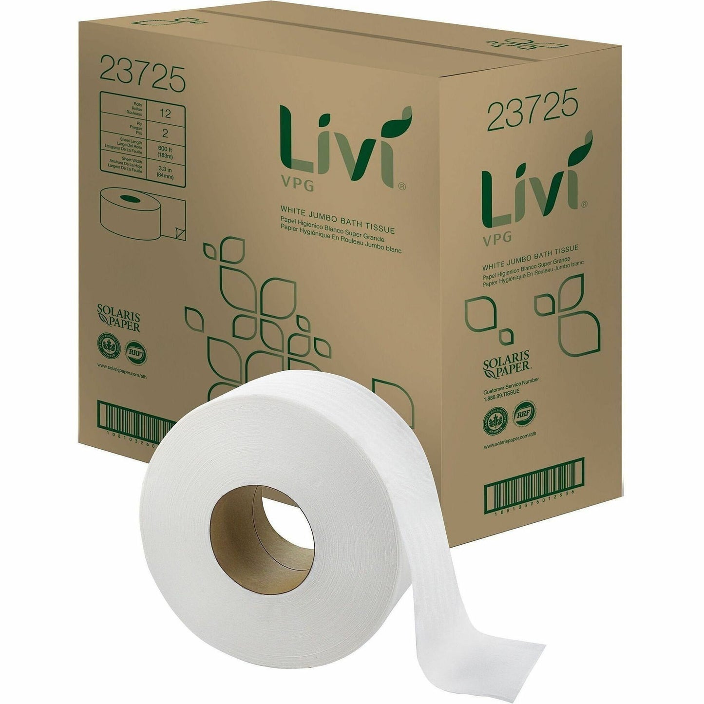 Livi Jumbo Bath Tissue, 2 Ply, Jumbo, 3.30" x 600 ft Length, 3 5/16" Core, 12/Carton (SOL23725)