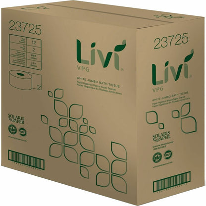 Livi Jumbo Bath Tissue, 2 Ply, Jumbo, 3.30" x 600 ft Length, 3 5/16" Core, 12/Carton (SOL23725)