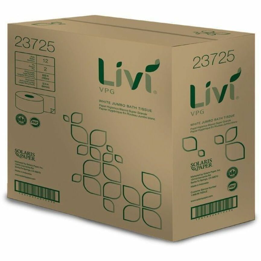 Livi Jumbo Bath Tissue, 2 Ply, Jumbo, 3.30" x 600 ft Length, 3 5/16" Core, 12/Carton (SOL23725)