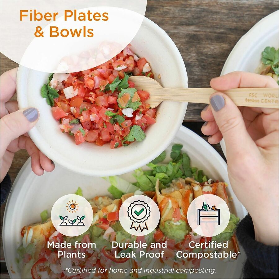 World Centric Compostable Fiber Plate, 6" Diameter, Food, Natural, Bamboo, 1000/Carton (WORPLSCU6LFP)