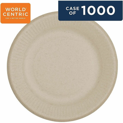World Centric Compostable Fiber Plate, 6" Diameter, Food, Natural, Bamboo, 1000/Carton (WORPLSCU6LFP)