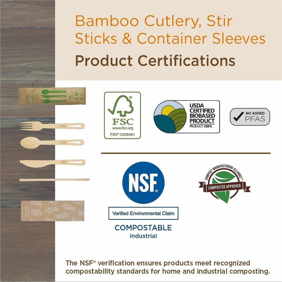 World Centric Compostable Bamboo Stir Sticks, 7.5", Natural, 10000/Carton (WORSRBB75)