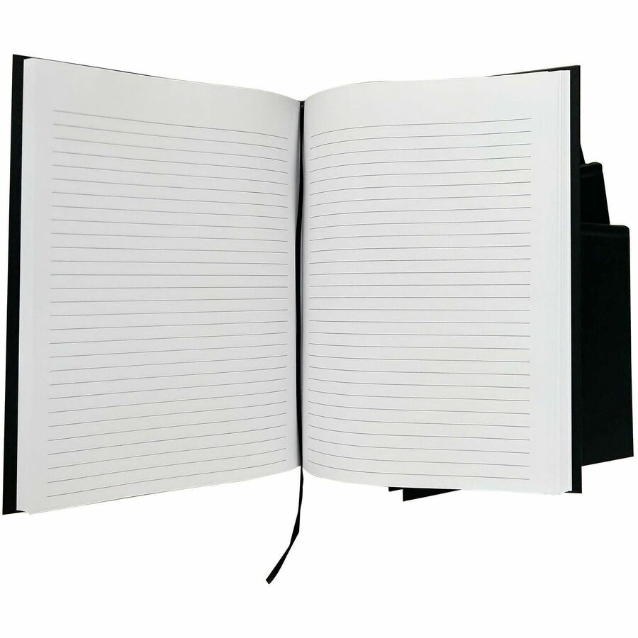 Business Source Hardbound Ruled Linen Journals, Hard Bound, Ruled Margin, Black Cover (BSN10973)