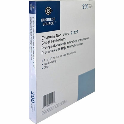Business Source Nonglare Top-Loading Sheet Protectors, Sheet Capacity, For Letter 8 1/2" x 11" Sheet, 3 x Holes, 200/Box (BSN21127)