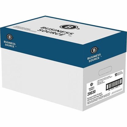 Business Source Recycled Copy Paper, 92 Brightness, Letter, 8 1/2" x 11", 20 lb Basis Weight, White, 500 Sheets/Ream, 10 Reams/Carton (BSN20030)