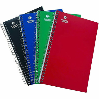 Business Source 3-Subject Wirebound Notebooks, 3 Subject(s), Wire Bound, Ruled Margin, 15 lb Basis Weight, 9 1/2" x 6" Sheet Size, White Paper, Paperboard Cover, Note Section, Durable, Micro Perforated, 4/Pack (BSN66414)