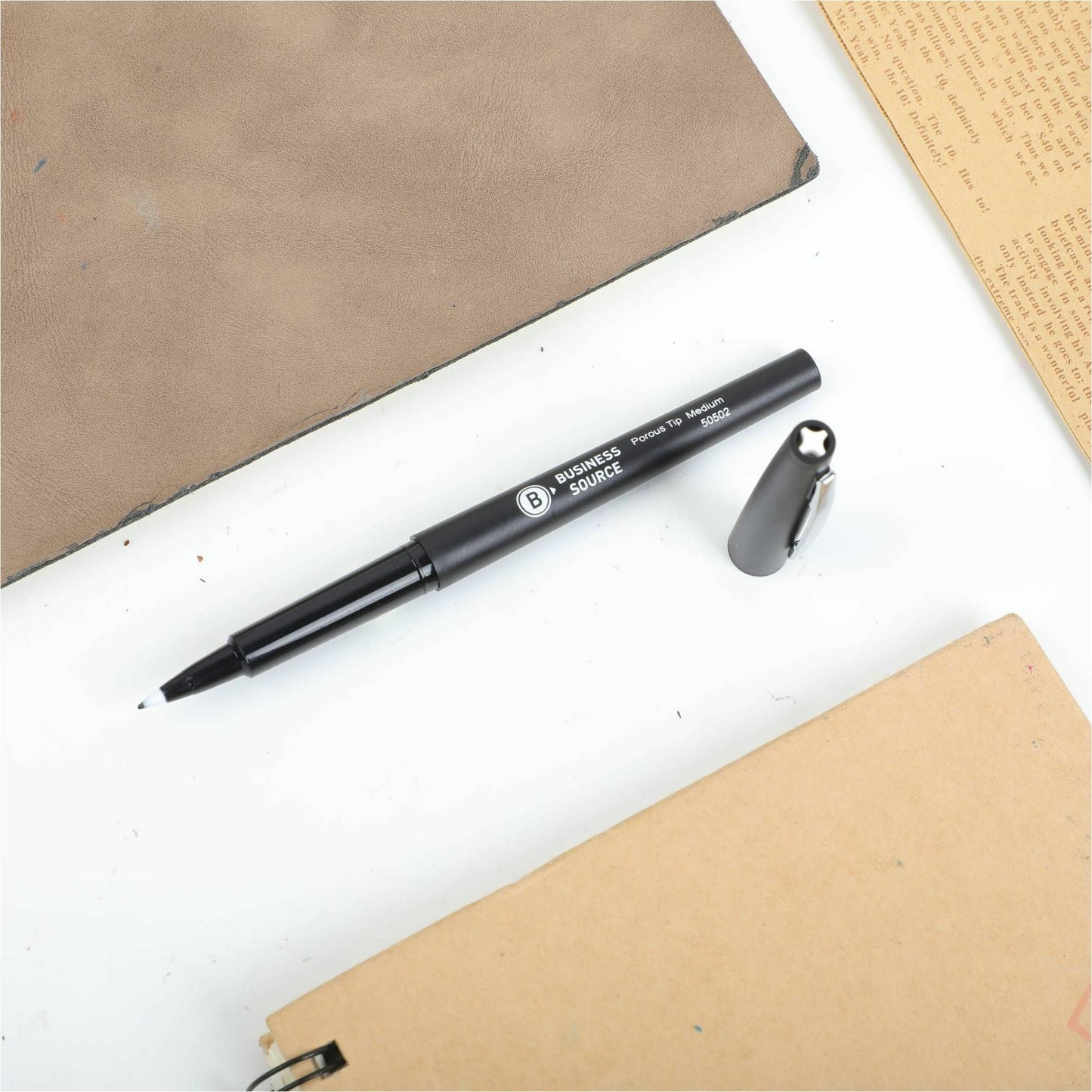 Business Source Porous Point Pens, Black Ink, Liquid, Drawing, Writing, 12 Dozen/Box, 12 Boxes/Carton (BSN50502CT)