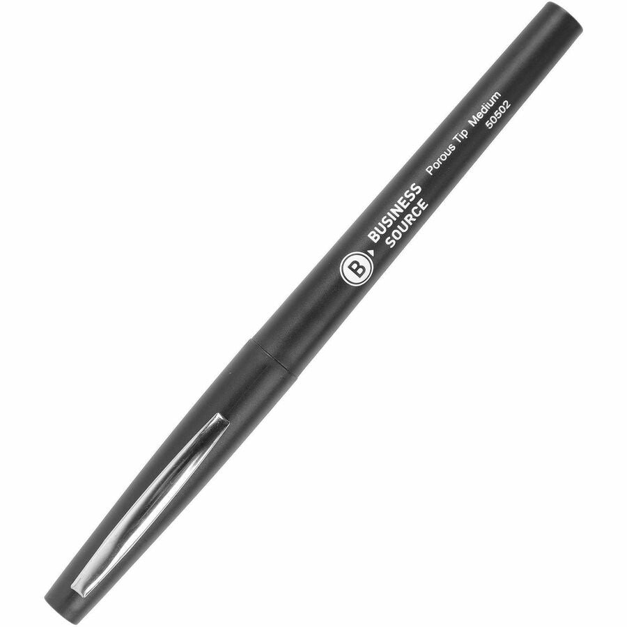 Business Source Porous Point Pens, Black Ink, Liquid, Drawing, Writing, 12 Dozen/Box, 12 Boxes/Carton (BSN50502CT)