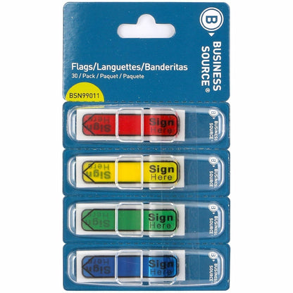 Business Source Sign Here Arrow Page Flags, 1/2" x 1 3/4", Multicolor, 120/Pack (BSN99011)