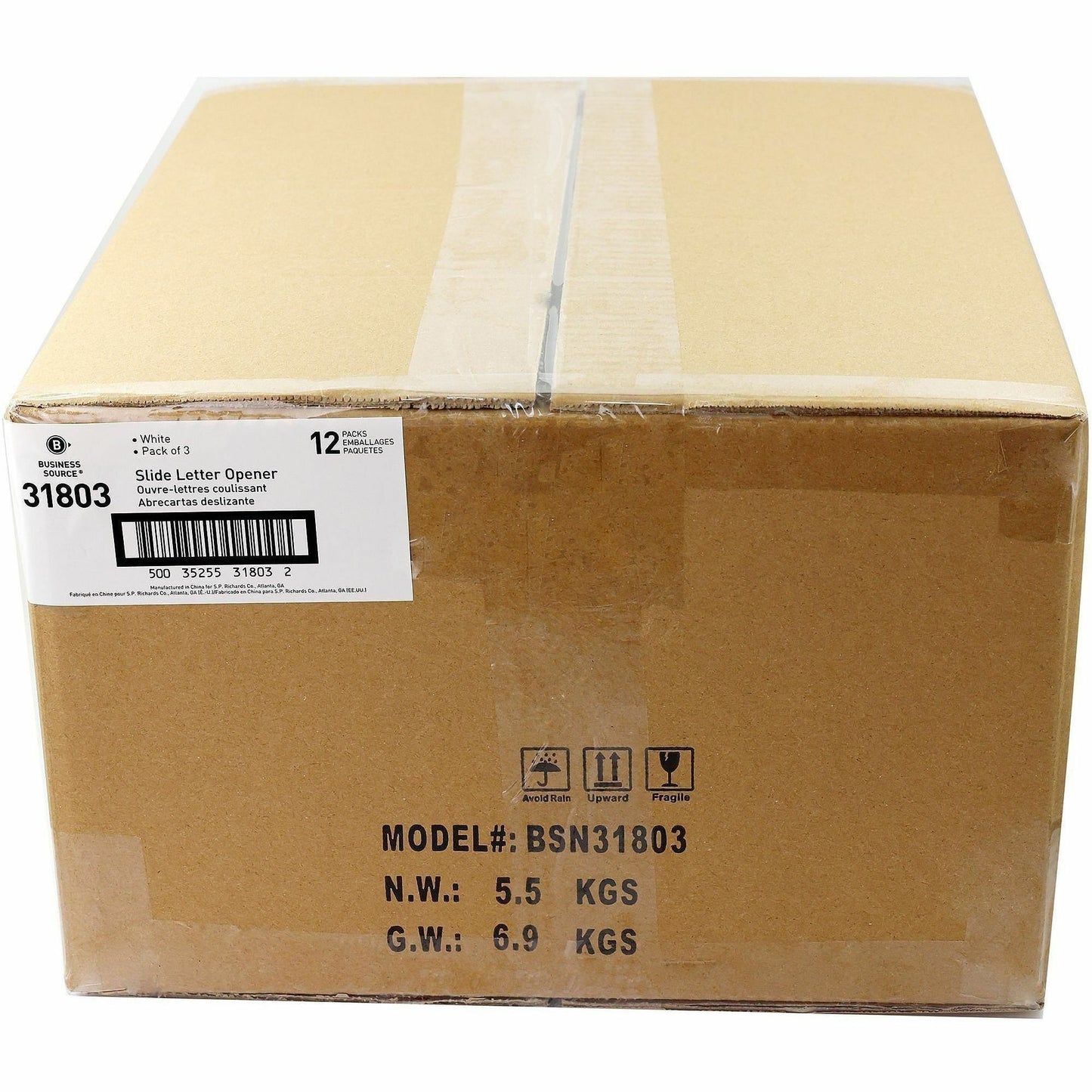 Business Source Hand Letter Opener, 3/Pack, 12 Packs/Box, 12 Box/Carton (BSN31803CT)