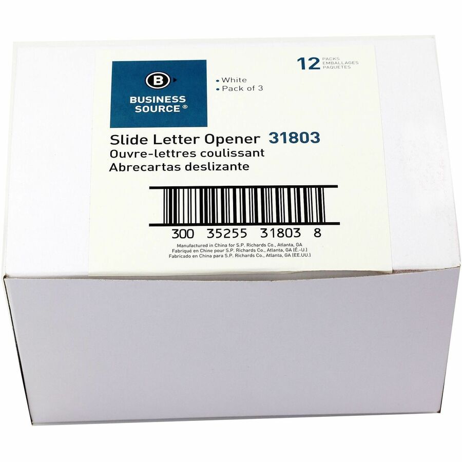 Business Source Hand Letter Opener, 3/Pack, 12 Packs/Box, 12 Box/Carton (BSN31803CT)