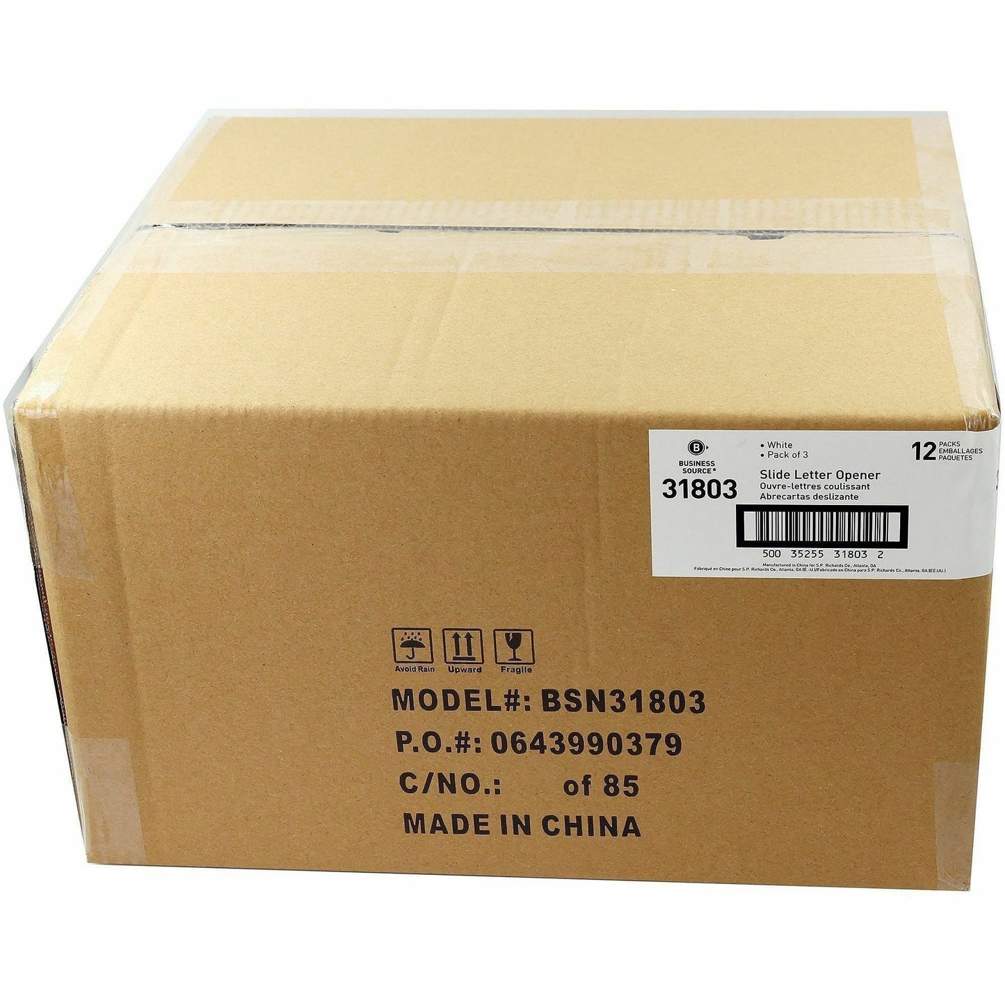 Business Source Hand Letter Opener, 3/Pack, 12 Packs/Box, 12 Box/Carton (BSN31803CT)