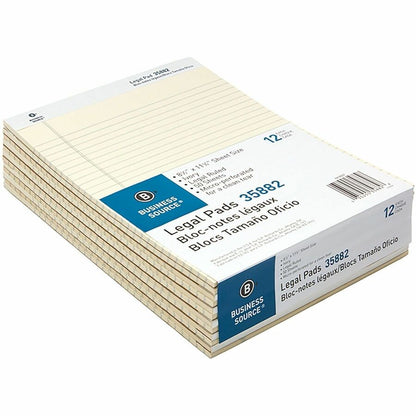 Business Source Micro-Perforated Legal Ruled Pads, 1 Subject, Stapled/Tapebound, Wide Ruled, 12/Dozen (BSN35882)