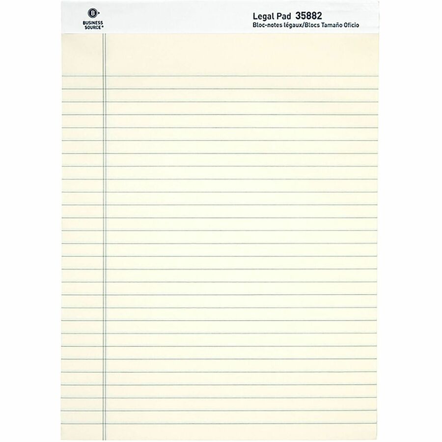 Business Source Micro-Perforated Legal Ruled Pads, 1 Subject, Stapled/Tapebound, Wide Ruled, 12/Dozen (BSN35882)