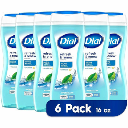 Dial Refresh & Renew Body Wash, Spring Water Scent, 16 fl oz, 6/Carton (DIA02653CT)