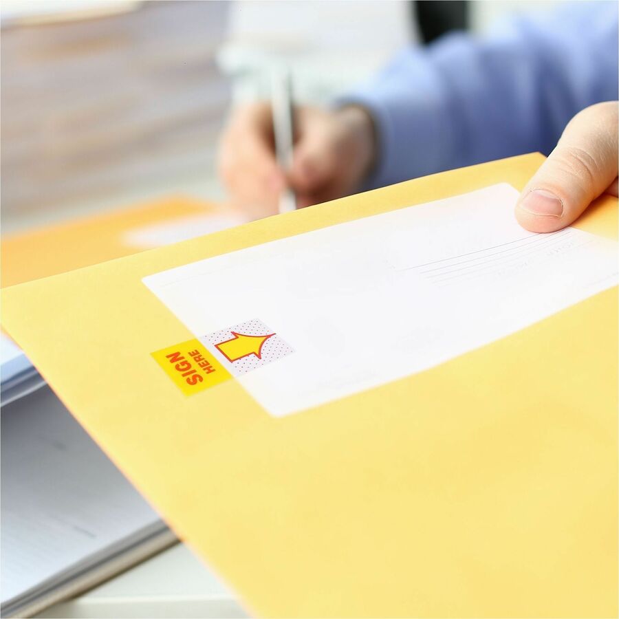 Business Source Sign Here Arrow Page Flags, 1" x 1 3/4", Yellow, 100/Pack, 48 Packs/Carton (BSN99005CT)