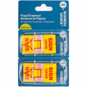 Business Source Sign Here Arrow Page Flags, 1" x 1 3/4", Yellow, 100/Pack, 48 Packs/Carton (BSN99005CT)
