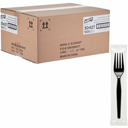 Genuine Joe Individually Wrapped Disposable Polystyrene Fork, Black, 1000/Carton (GJO30427)