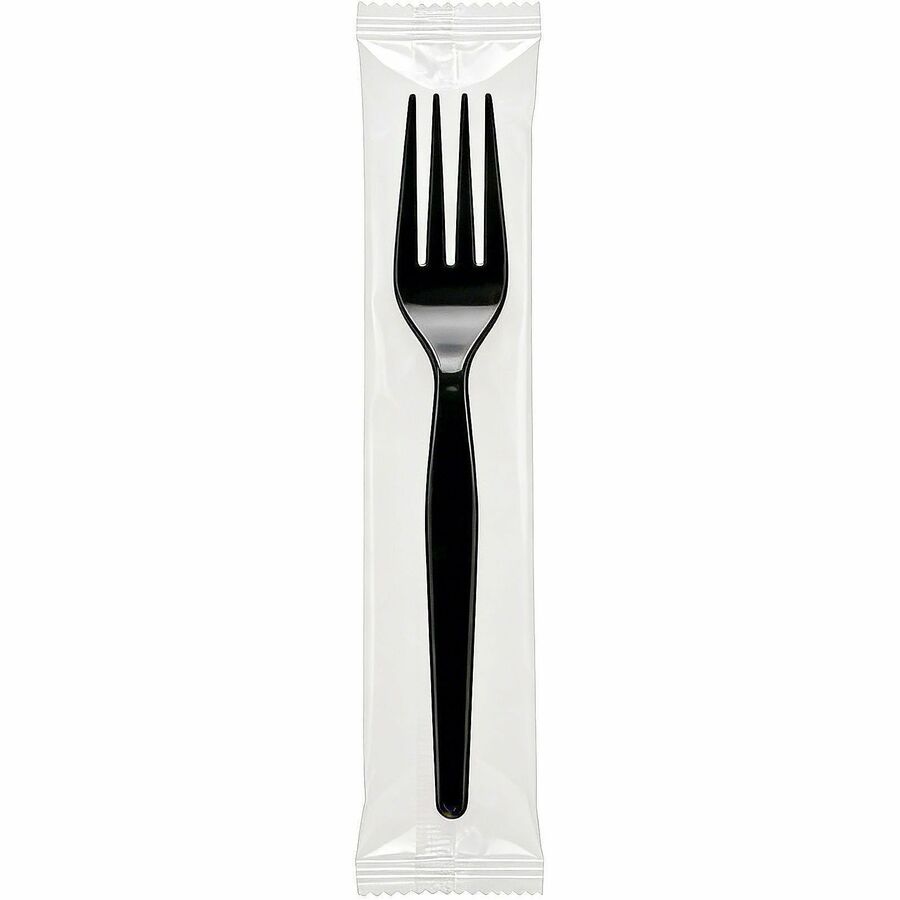 Genuine Joe Individually Wrapped Disposable Polystyrene Fork, Black, 1000/Carton (GJO30427)