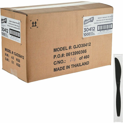 Genuine Joe Individually Warapped Heavy-Weight Polypropylene Knife, Black, 1000/Carton (GJO30412)