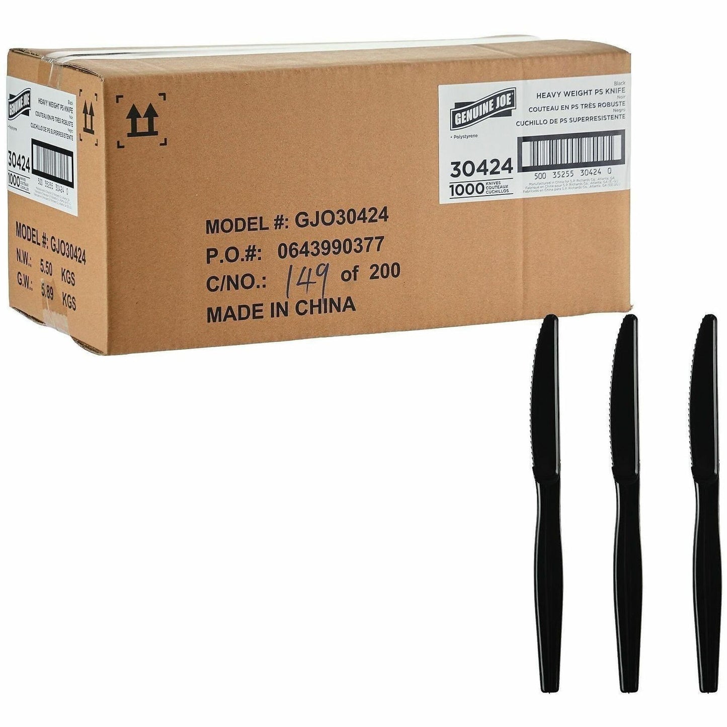 Genuine Joe Disposable Polystyrene Knife, Black, 1000/Carton (GJO30424)