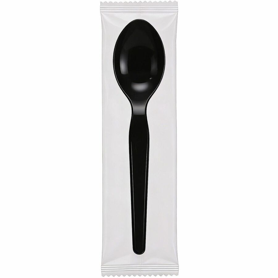 Genuine Joe Individually Wrapped Disposable Polystyrene Spoon, Black, 1000/Carton (GJO30429)