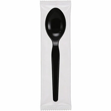 Genuine Joe Individually Wrapped Disposable Polystyrene Spoon, Black, 1000/Carton (GJO30429)