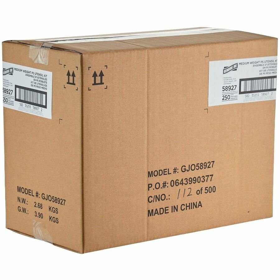 Genuine Joe 6-Piece Medium-Heavyweight Utensil Kit, White, 250 Kits/Carton (GJO58927)