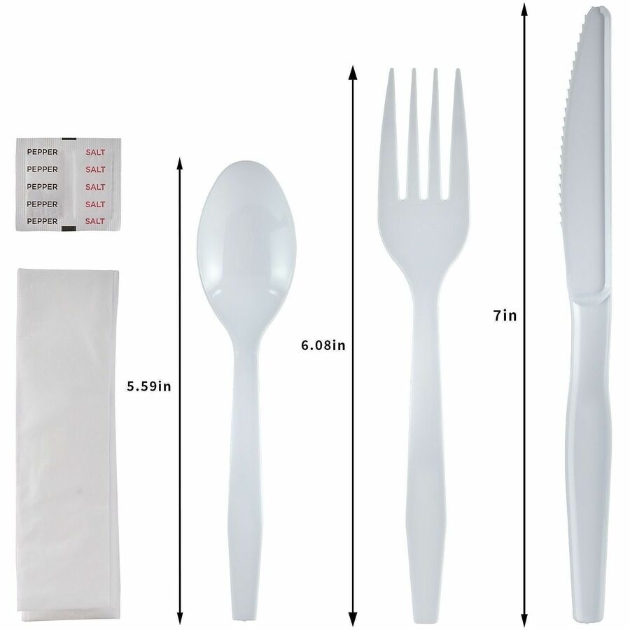 Genuine Joe 6-Piece Medium-Heavyweight Utensil Kit, White, 250 Kits/Carton (GJO58927)