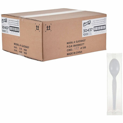 Genuine Joe Individually Wrapped Disposable Polystyrene Spoon, White, 1000/Carton (GJO30437)