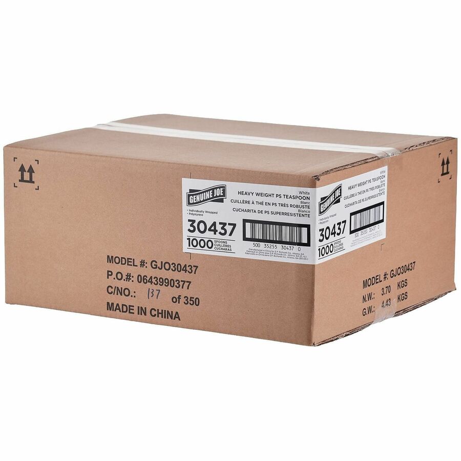 Genuine Joe Individually Wrapped Disposable Polystyrene Spoon, White, 1000/Carton (GJO30437)