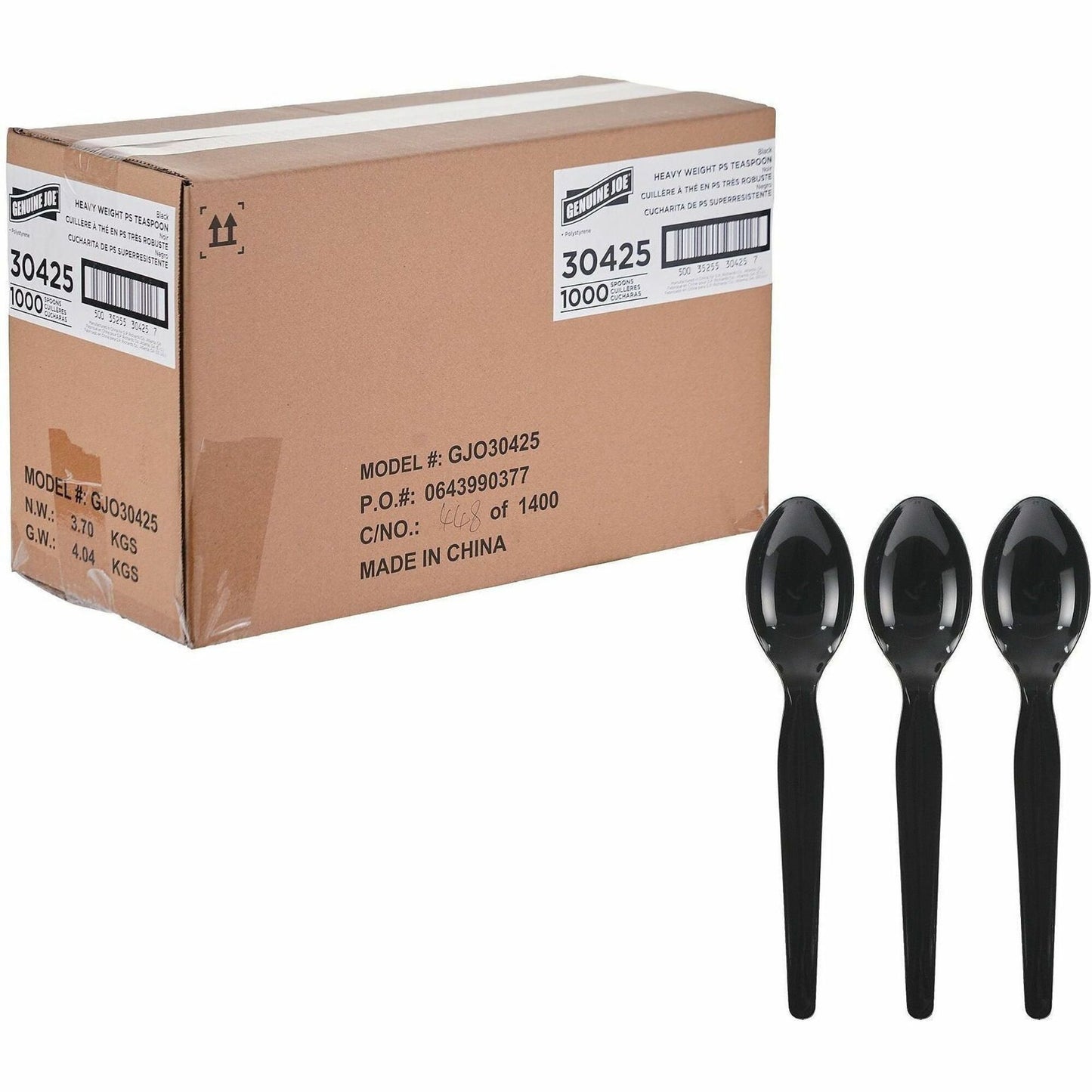 Genuine Joe Disposable Polystyrene Spoon, Black, 1000/Carton (GJO30425)
