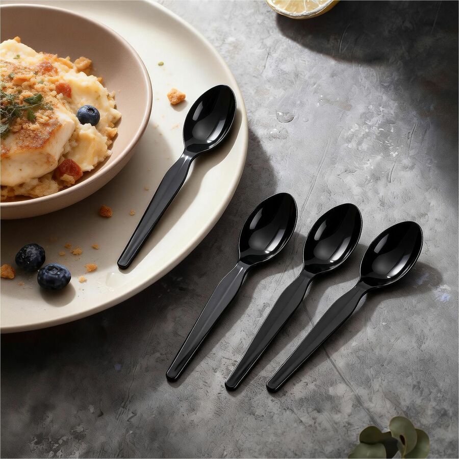 Genuine Joe Disposable Polystyrene Spoon, Black, 1000/Carton (GJO30425)