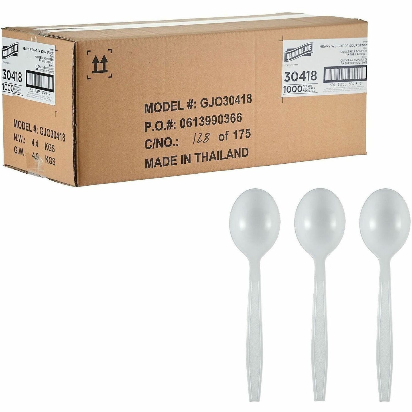 Genuine Joe Heavy-Weight Polypropylene Soup Spoon, White, 1000/Carton (GJO30418)