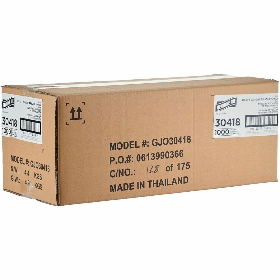 Genuine Joe Heavy-Weight Polypropylene Soup Spoon, White, 1000/Carton (GJO30418)