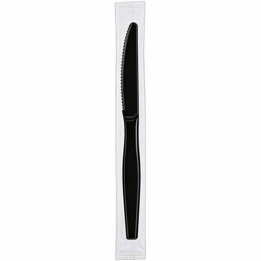 Genuine Joe Individually Wrapped Disposable Polystyrene Knife, Black, 1000/Carton (GJO30428)