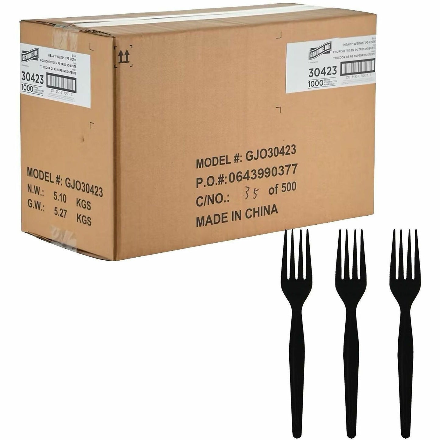 Genuine Joe Disposable Polystyrene Fork, Black, 1000/Carton (GJO30423)