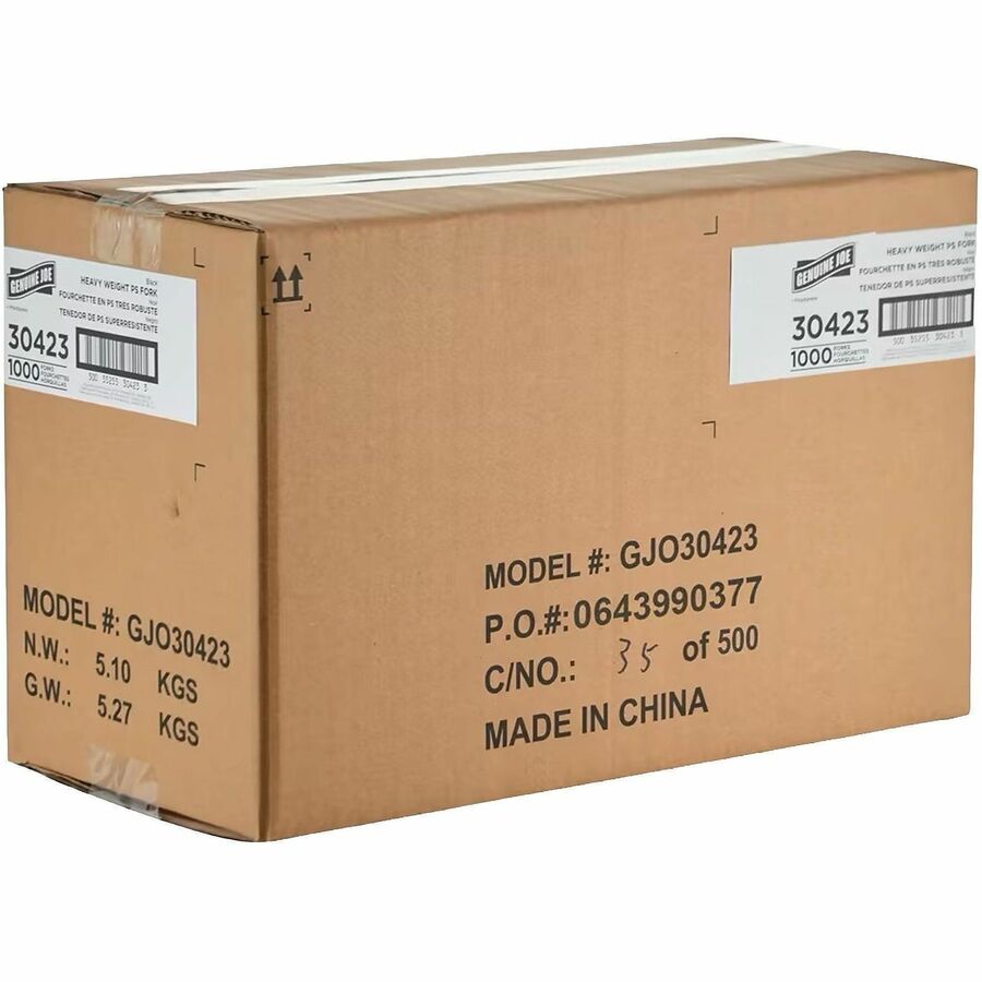 Genuine Joe Disposable Polystyrene Fork, Black, 1000/Carton (GJO30423)