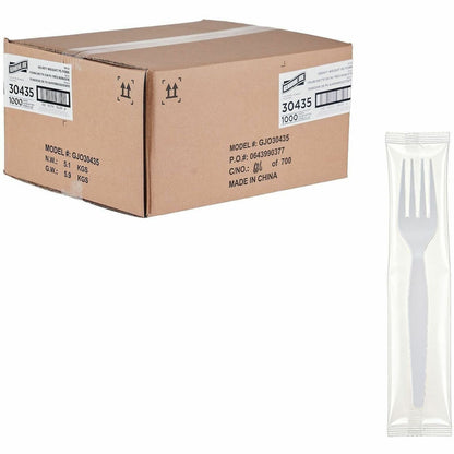 Genuine Joe Individually Wrapped Disposable Polystyrene Fork, White, 1000/Carton (GJO30435)