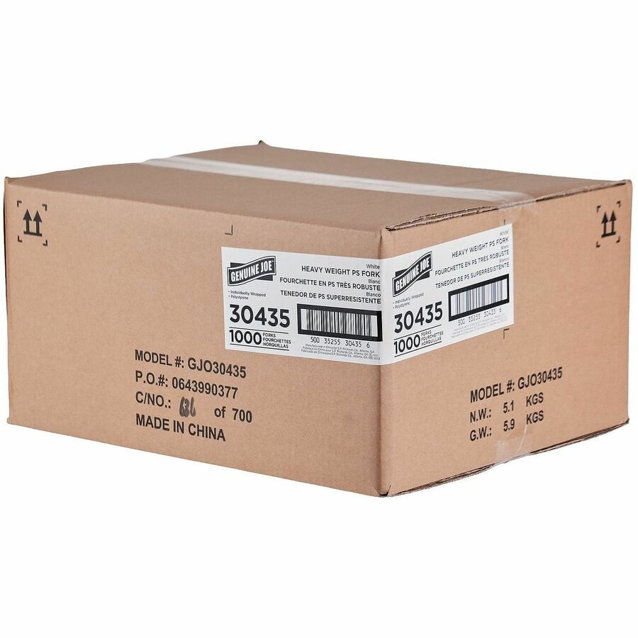 Genuine Joe Individually Wrapped Disposable Polystyrene Fork, White, 1000/Carton (GJO30435)