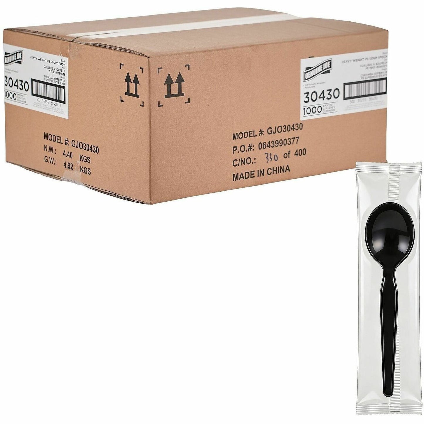 Genuine Joe Disposable Polystyrene Soup Spoon, Black, 1000/Carton (GJO30430)