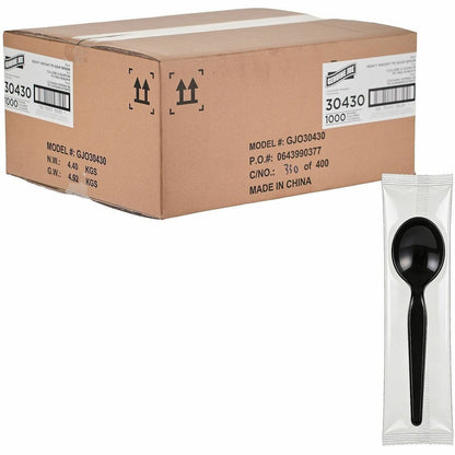 Genuine Joe Disposable Polystyrene Soup Spoon, Black, 1000/Carton (GJO30430)