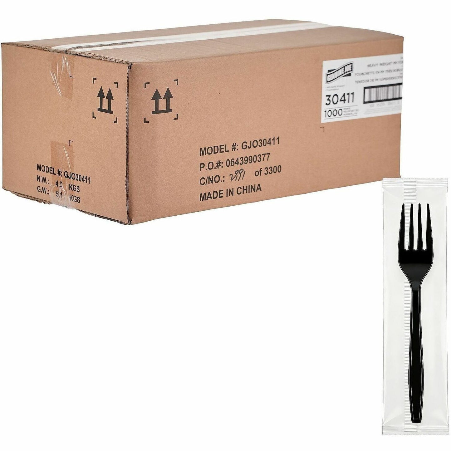 Genuine Joe Individually Warapped Heavy-Weight Polypropylene Fork, Black, 1000/Carton (GJO30411)