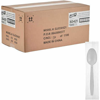 Genuine Joe Individually Warapped Heavy-Weight Polypropylene Spoon, White, 1000/Carton (GJO30421)