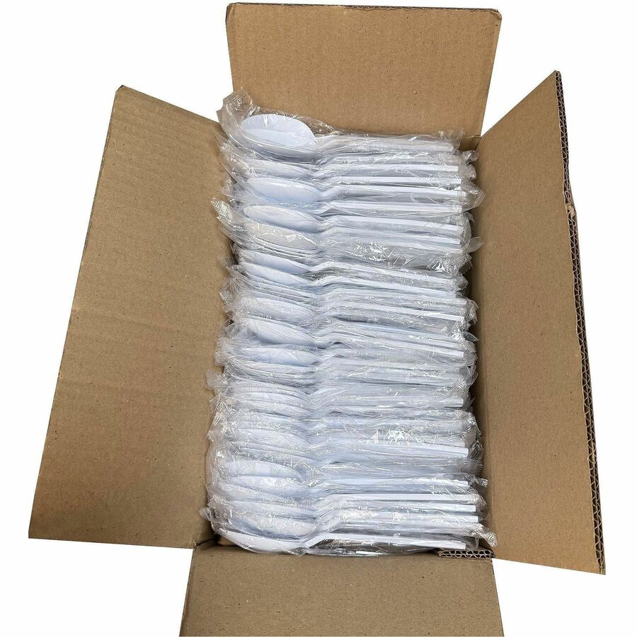 Genuine Joe Individually Warapped Heavy-Weight Polypropylene Spoon, White, 1000/Carton (GJO30421)