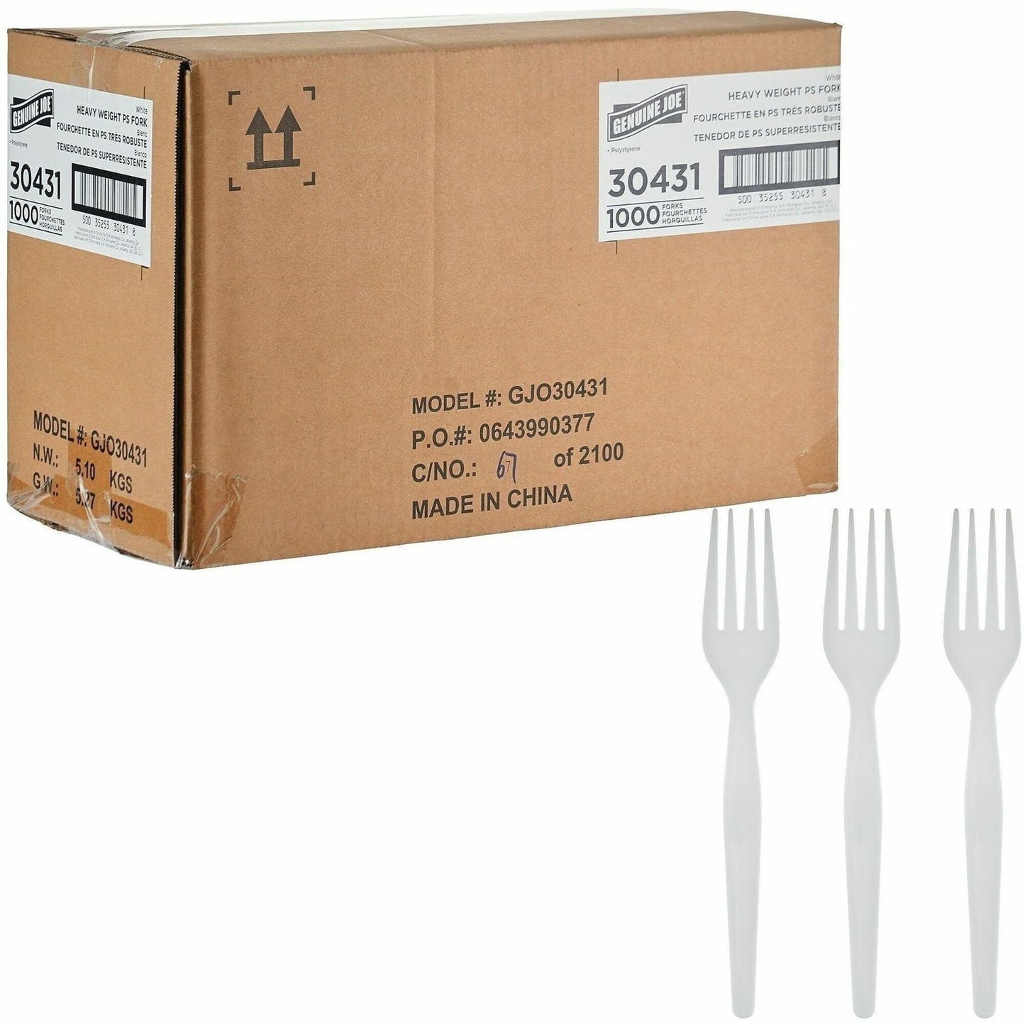 Genuine Joe Disposable Polystyrene Fork, White, 1000/Carton (GJO30431)
