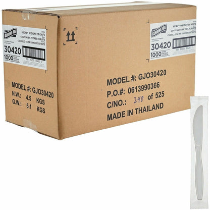 Genuine Joe Individually Warapped Heavy-Weight Polypropylene Knife, White, 1000/Carton (GJO30420)