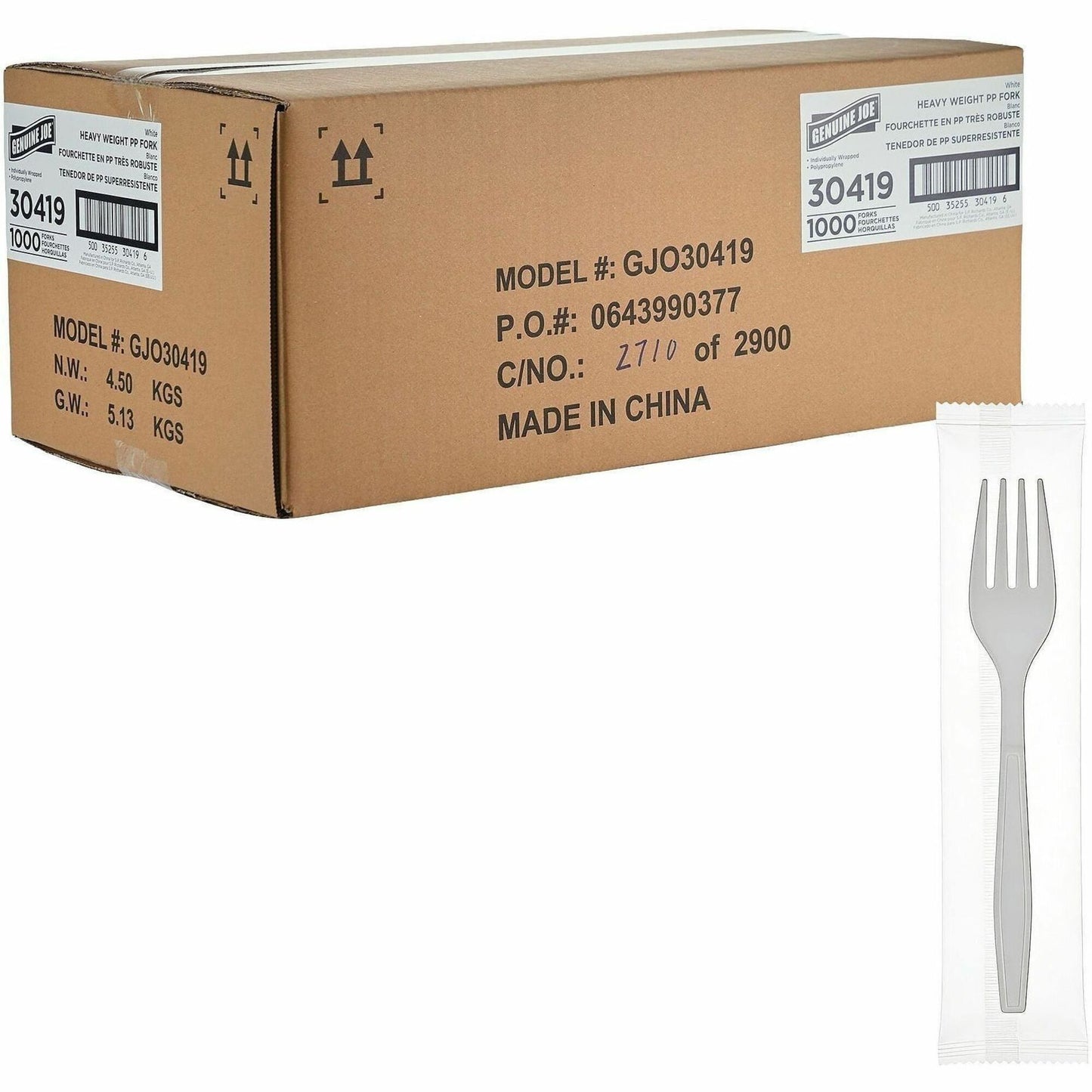 Genuine Joe Individually Warapped Heavy-Weight Polypropylene Fork, White, 1000/Carton (GJO30419)